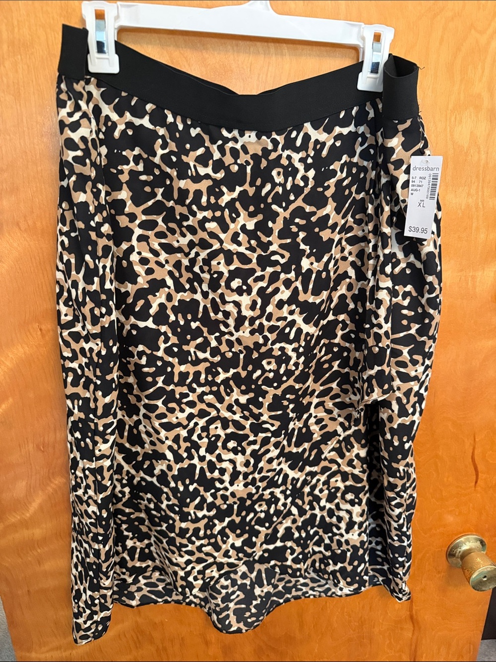 dressbarn Leopard-Print Midi Skirt in Black and Tan